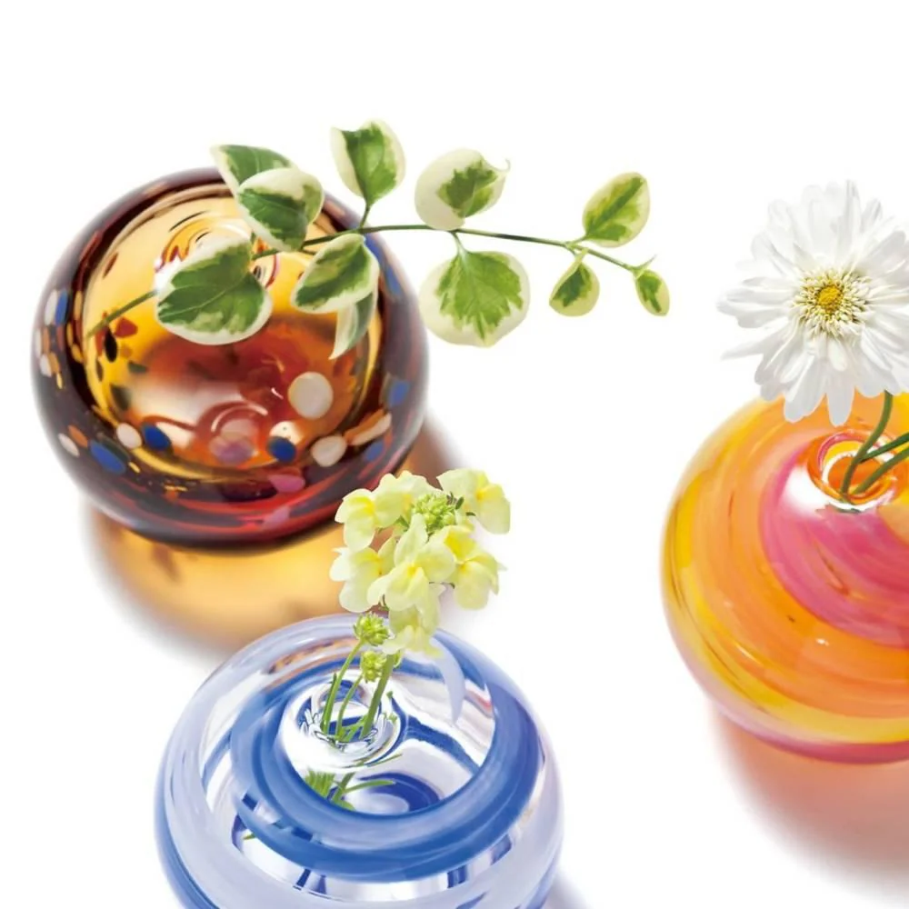 Aderia Glass Temari Ball Small Flower Vase Evening Clouds Design 65mm - Image 4