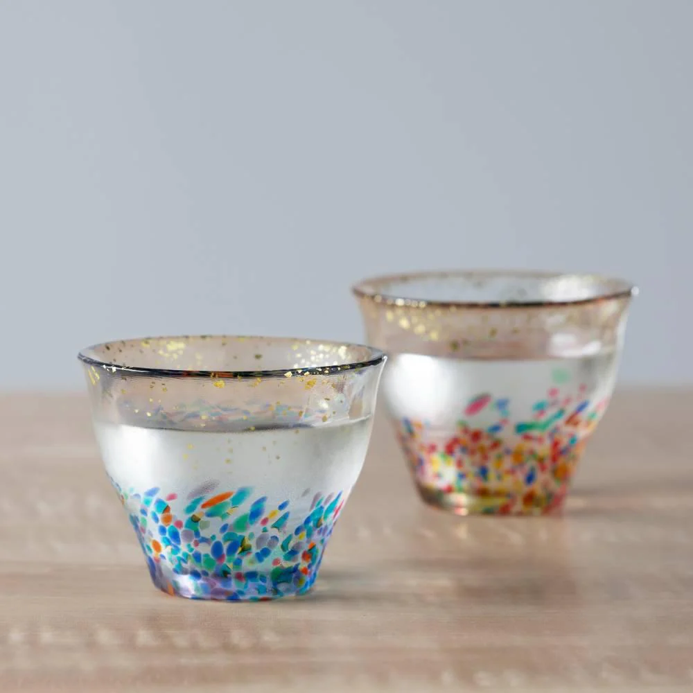 Aderia Handmade Gold Flake Colorful Shot Glasses 85ml (Pair Set) - Image 5
