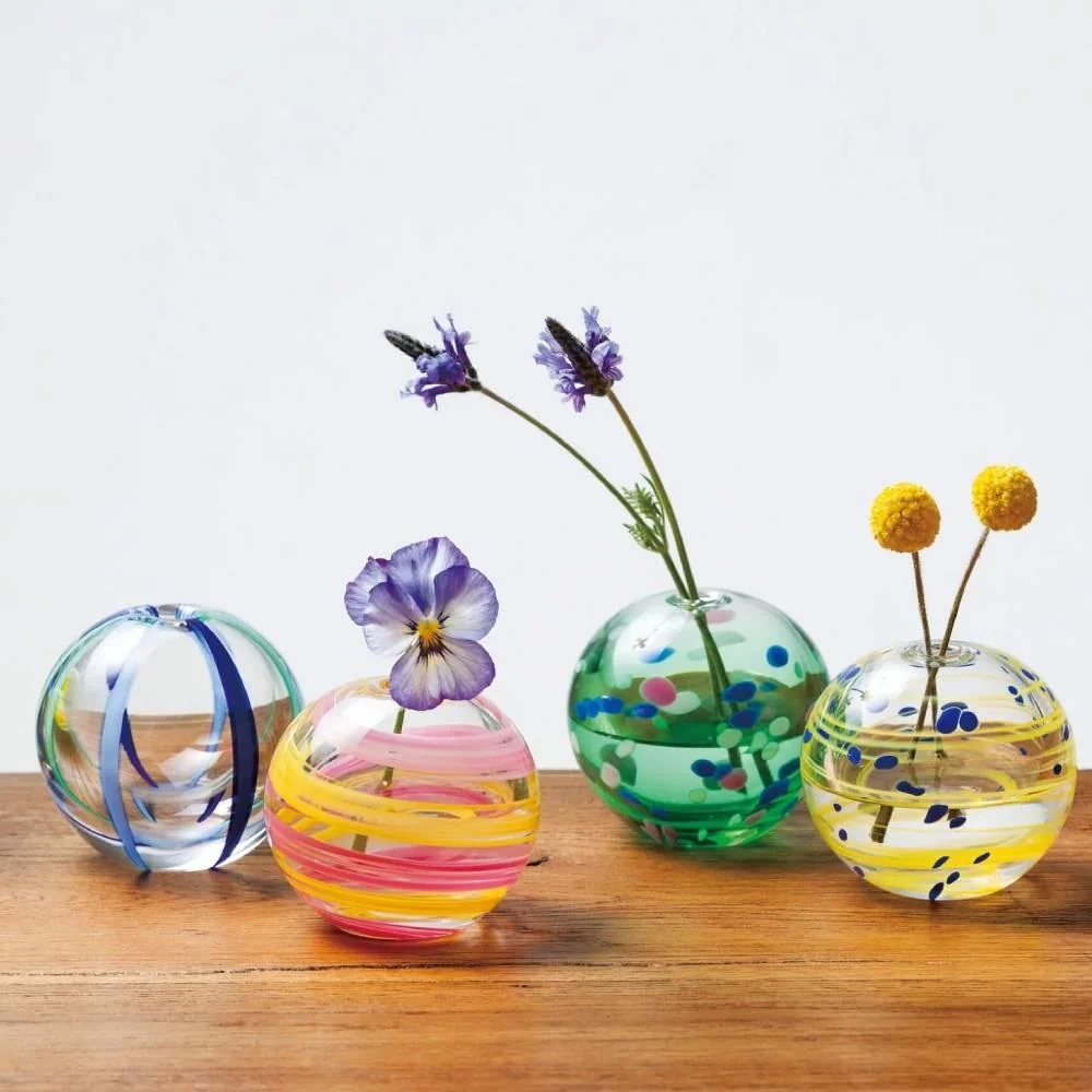 Aderia Pink & Yellow Glass Temari Ball Small Flower Vase 65mm - Image 4