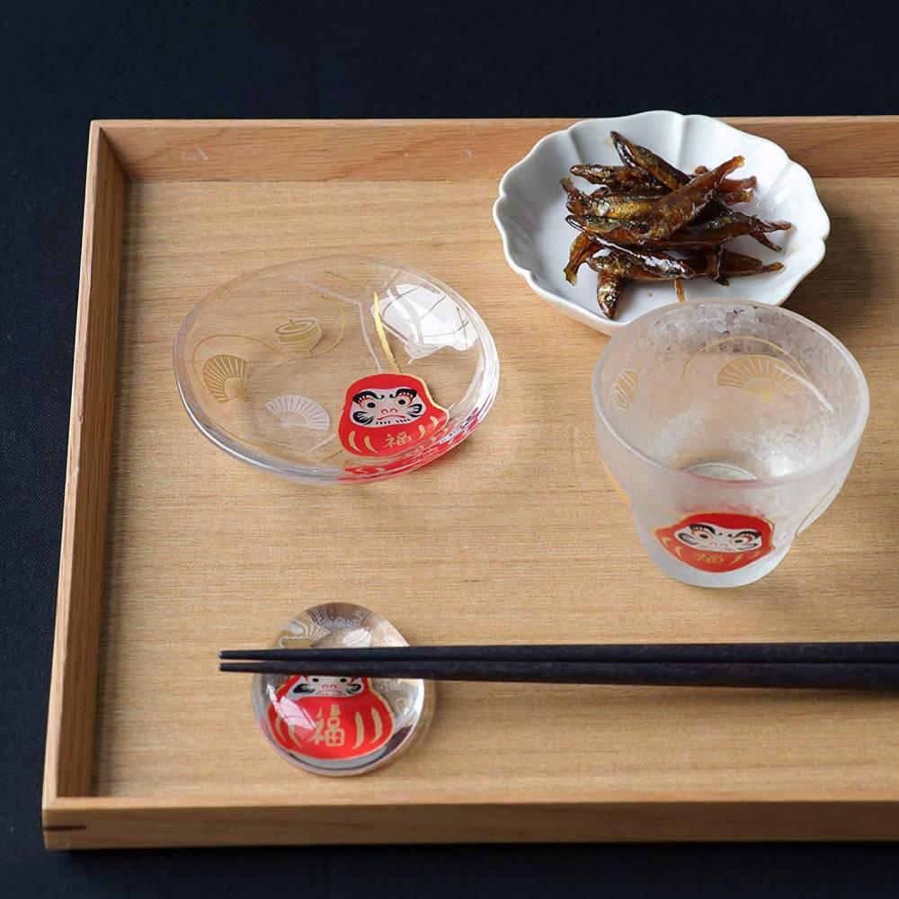 Aderia Small Glass Plate Gold Leaf Daruma Design 90mm - Image 3