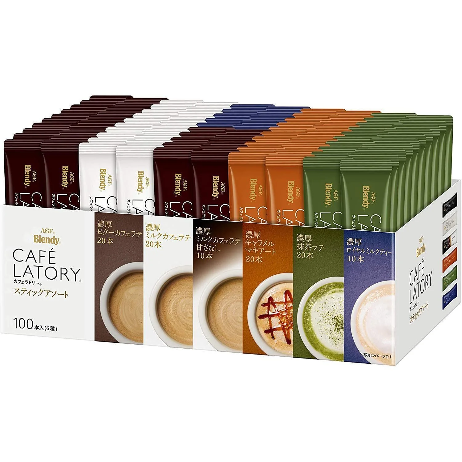 AGF Blendy Cafe Latory Instant Tea and Coffee Assortment Box 100 Sticks - Image 2