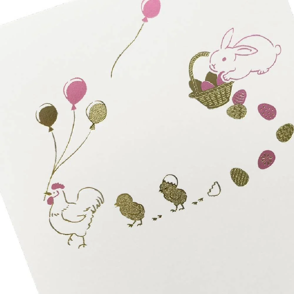 April Seasonal Foil Stamped Postcard Easter Bunnies Design - Image 2