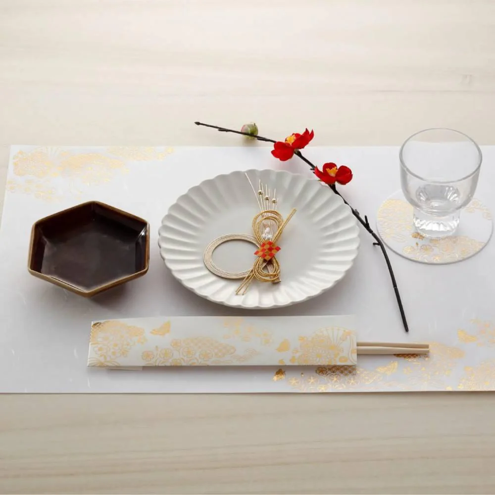 Chopsticks With Gold Foil Washi Paper Cover Seigaiha Pattern 3 ct. - Image 2