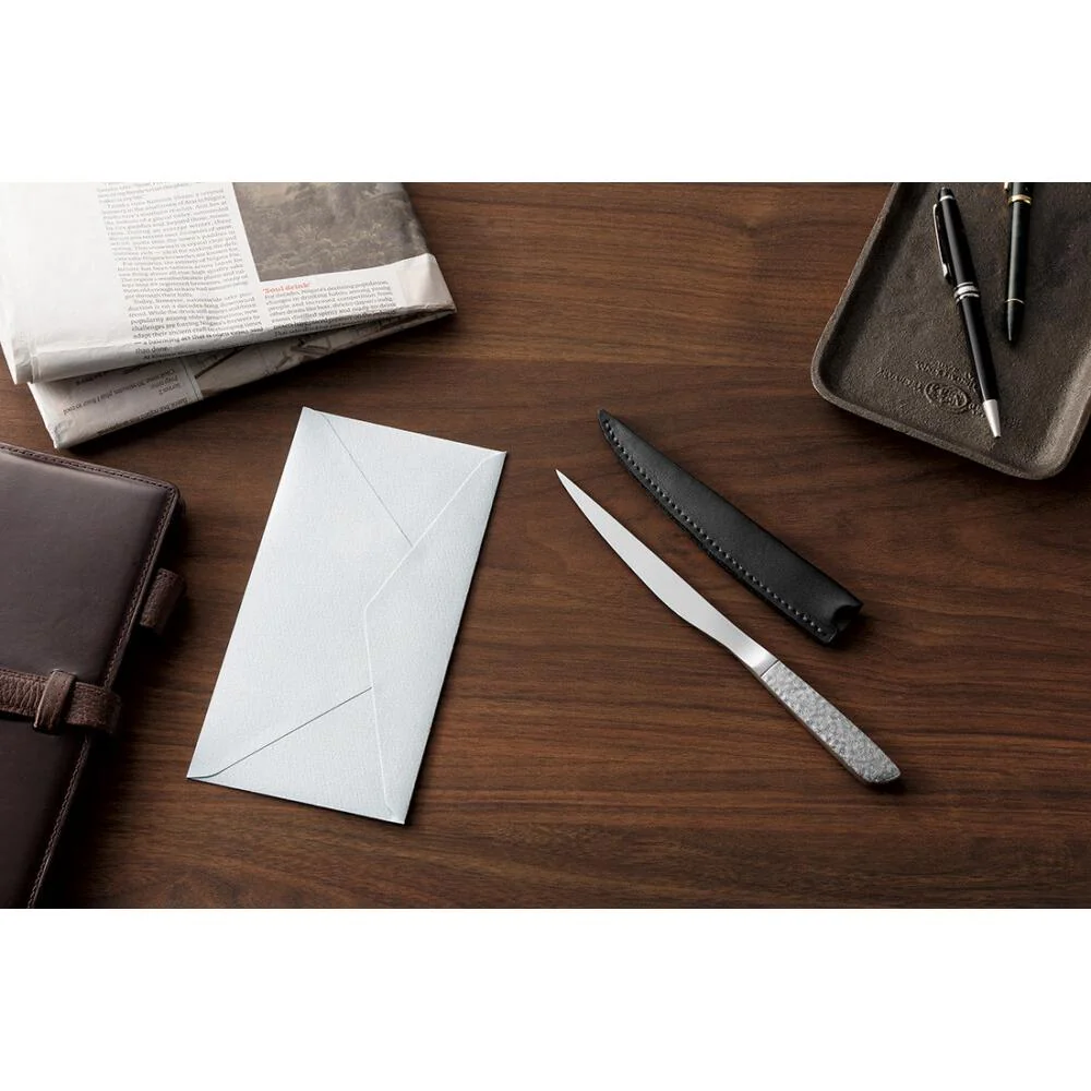 Enjuku Hammered Steel Letter Opener With Leather Sheath In Gift Box - Image 3