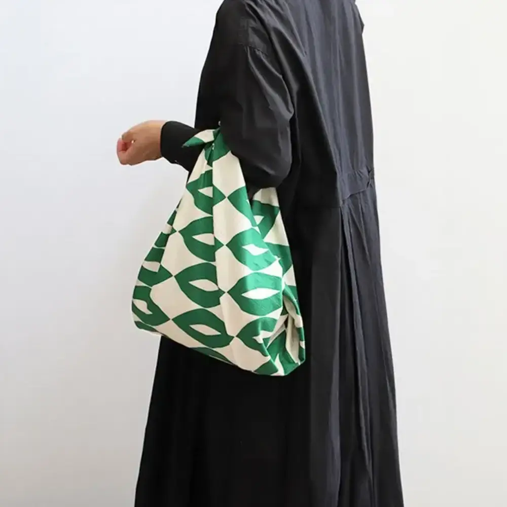 Furoshiki Green & White Pattern Designed Cotton Wrapping Cloth 90cm - Image 3