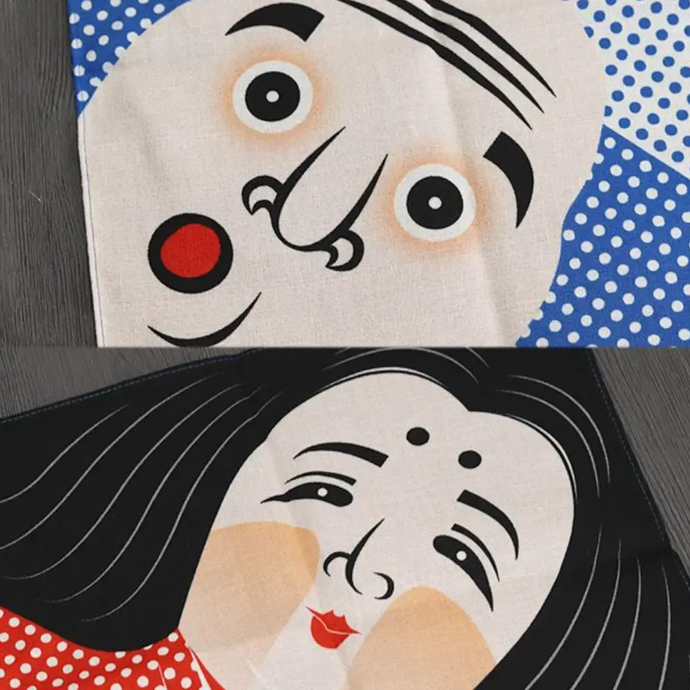 Furoshiki Okame & Hyottoko Faces Small Cotton Wrapping Cloth 48cm - Image 3
