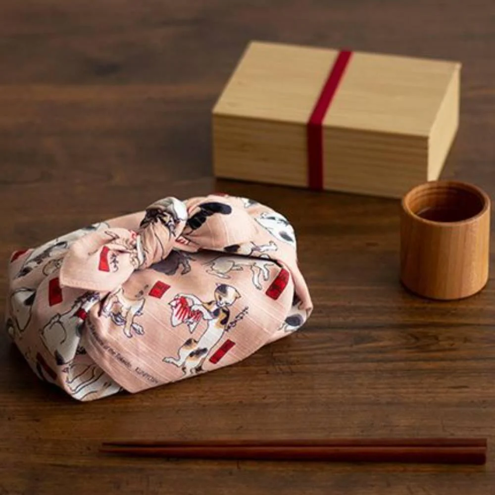 Furoshiki Ukiyo-e Cat Parade Pink Versatile Wrapping Cloth 48cm - Image 4