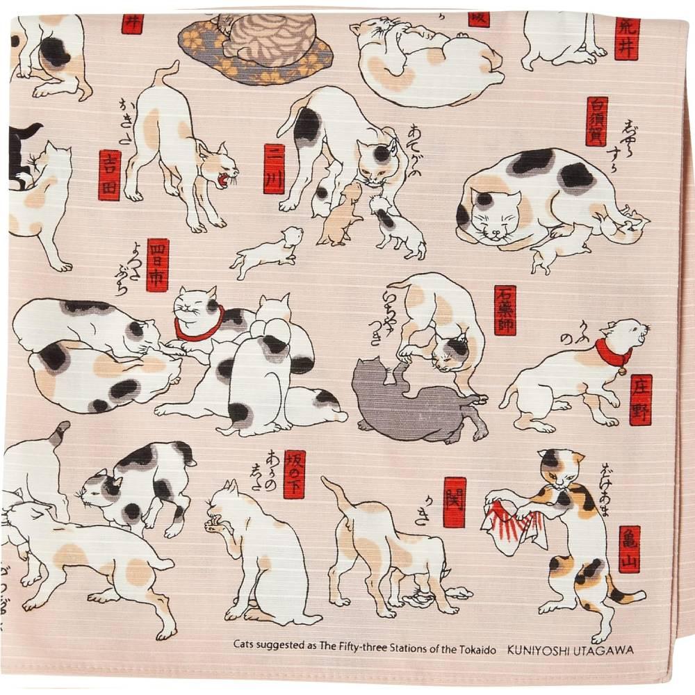 Furoshiki Ukiyo-e Cat Parade Pink Versatile Wrapping Cloth 48cm - Image 6