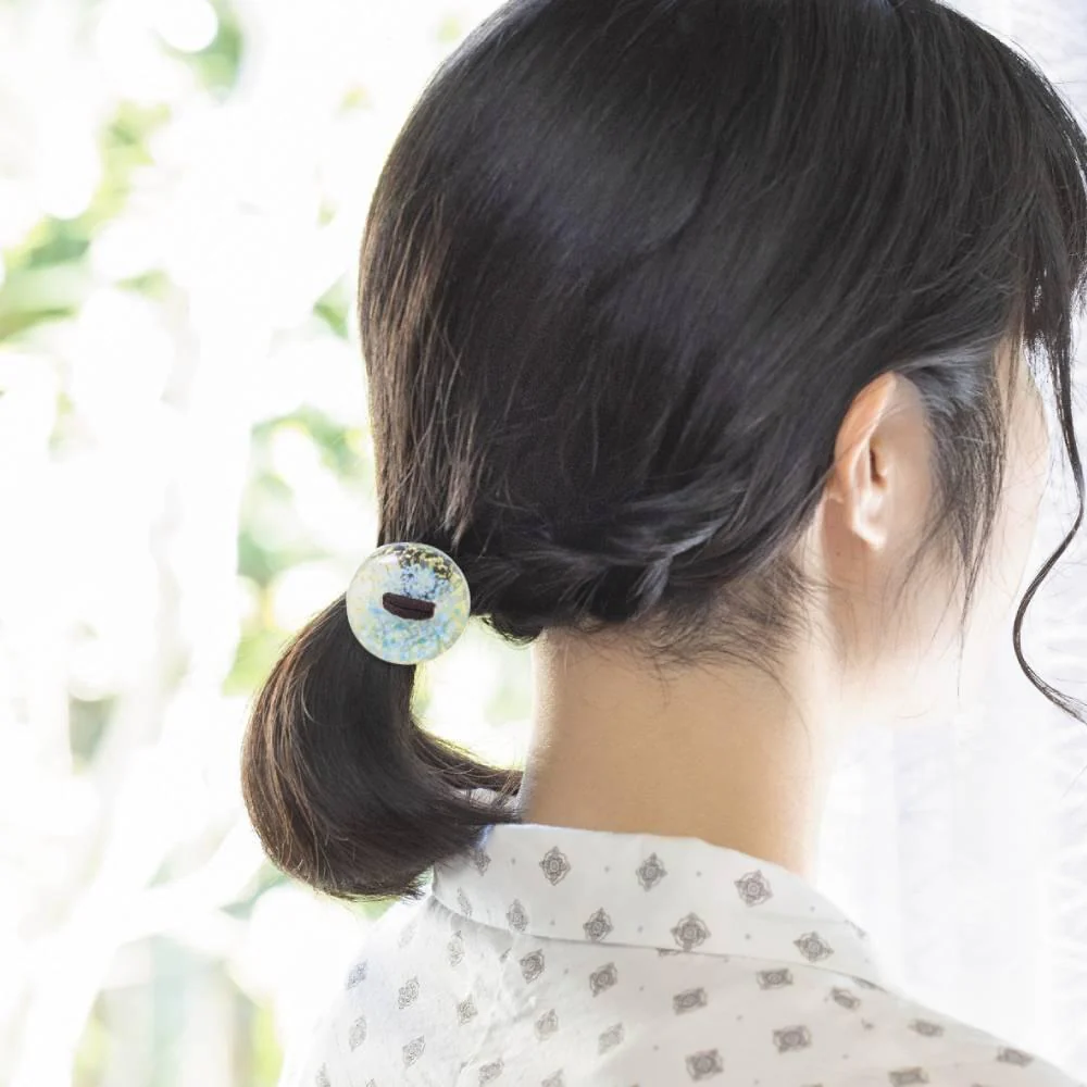 Hair Drop Handmade Glass Bead Hair Tie Sky Blue Glass - Image 2