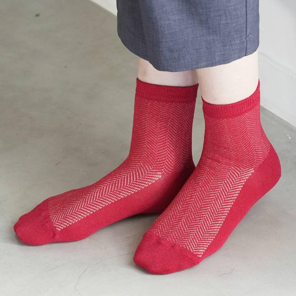 Herringbone Pattern Socks Red Absorbent Washi Paper Fabric  24.5cm - Image 2