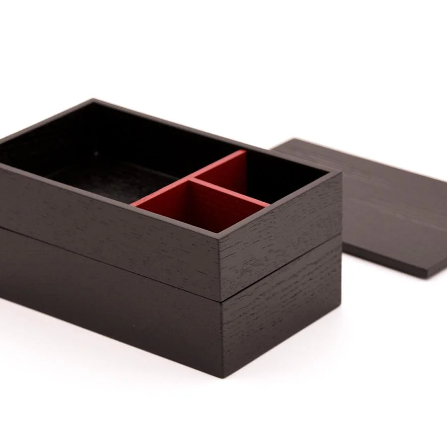 Isuke Handmade Black Ash Wood Bento Lunch Box Two-Tiered Large Size - Image 2