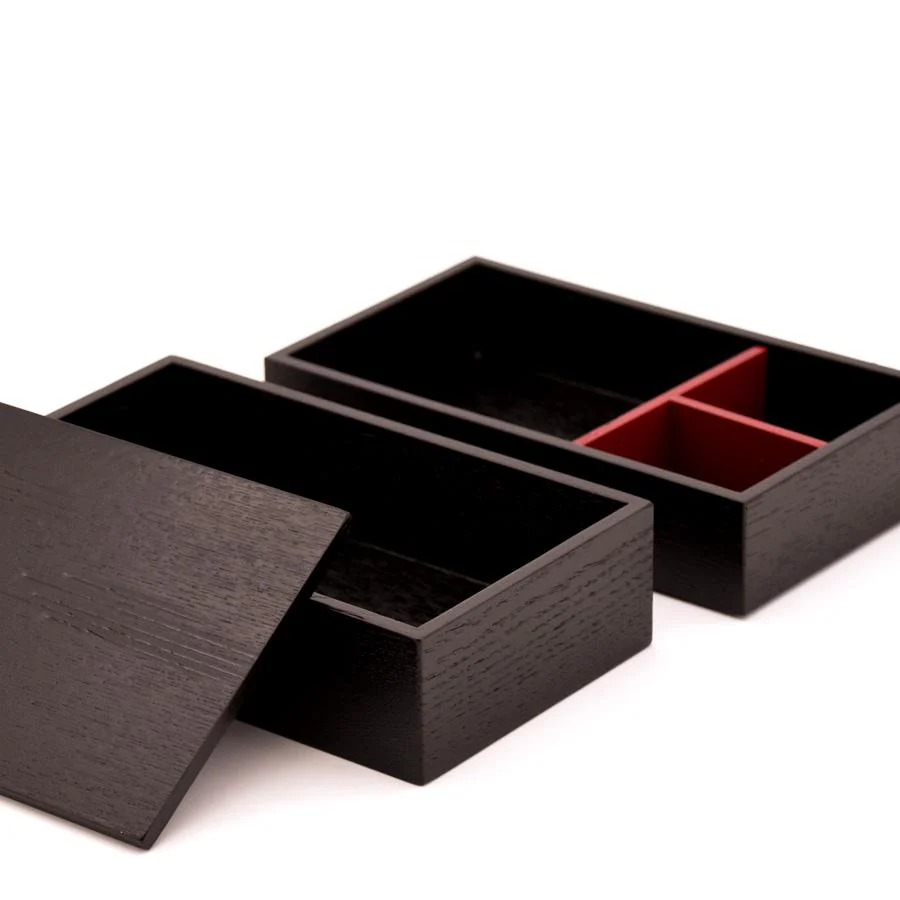 Isuke Handmade Black Ash Wood Bento Lunch Box Two-Tiered Large Size - Image 3