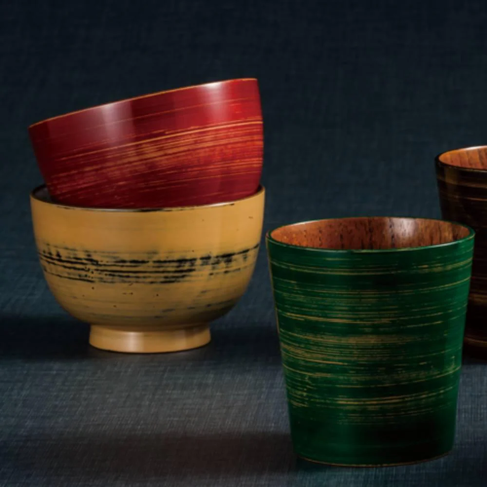 Isuke Japanese Lacquered Wooden Soup Bowl Yellowish - Image 4