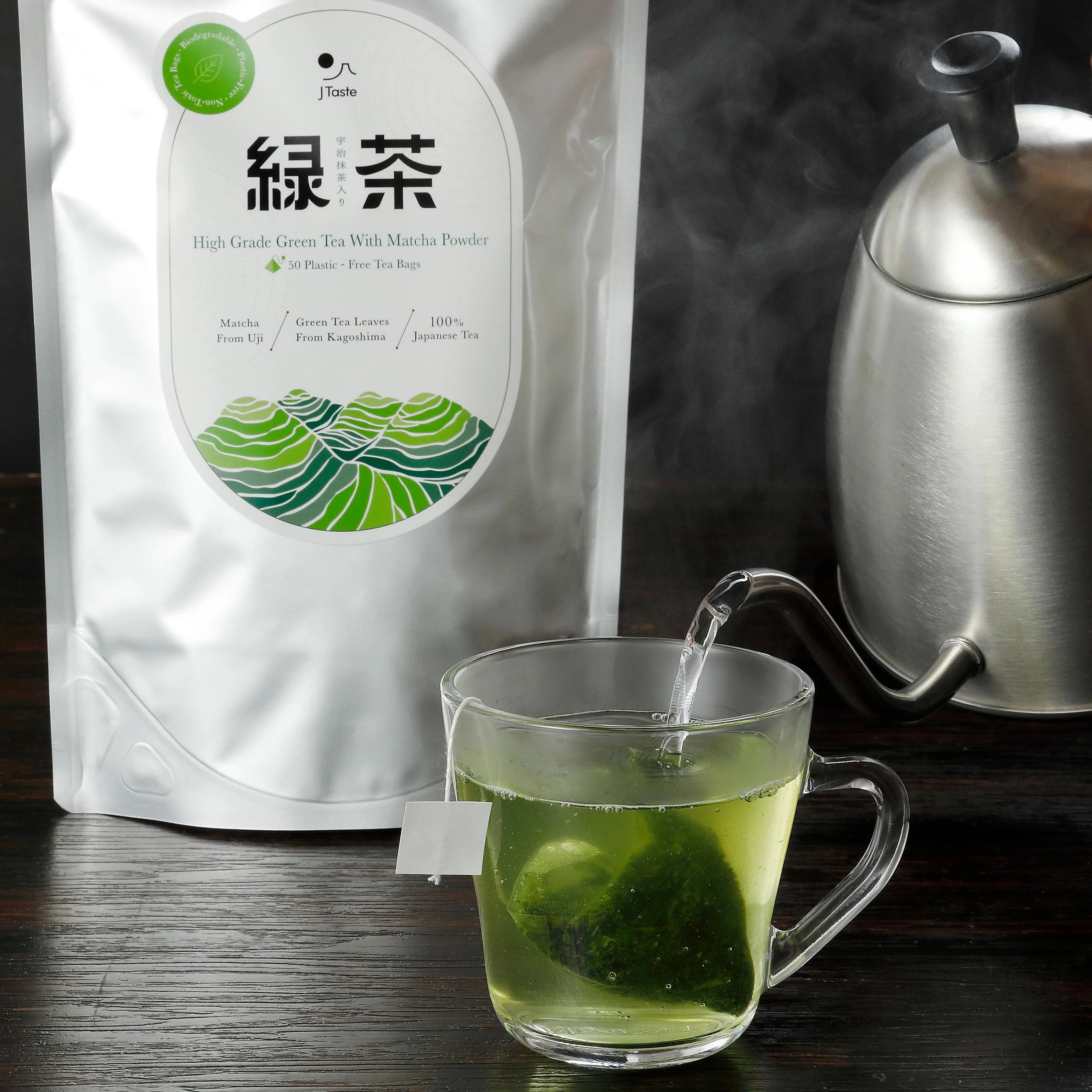 J Taste High Grade Green Tea With Matcha Biodegradable Tea Bags 50 ct. - Image 4