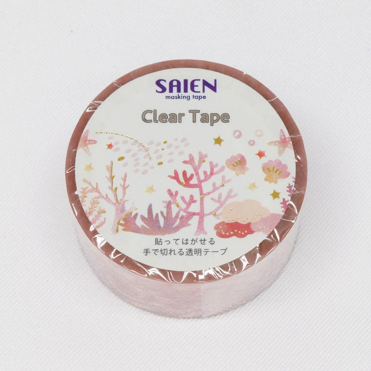 Kamiiso Saien Washi Tape Pink Coral Pattern With Gold Clear Tape 20mm - Image 4