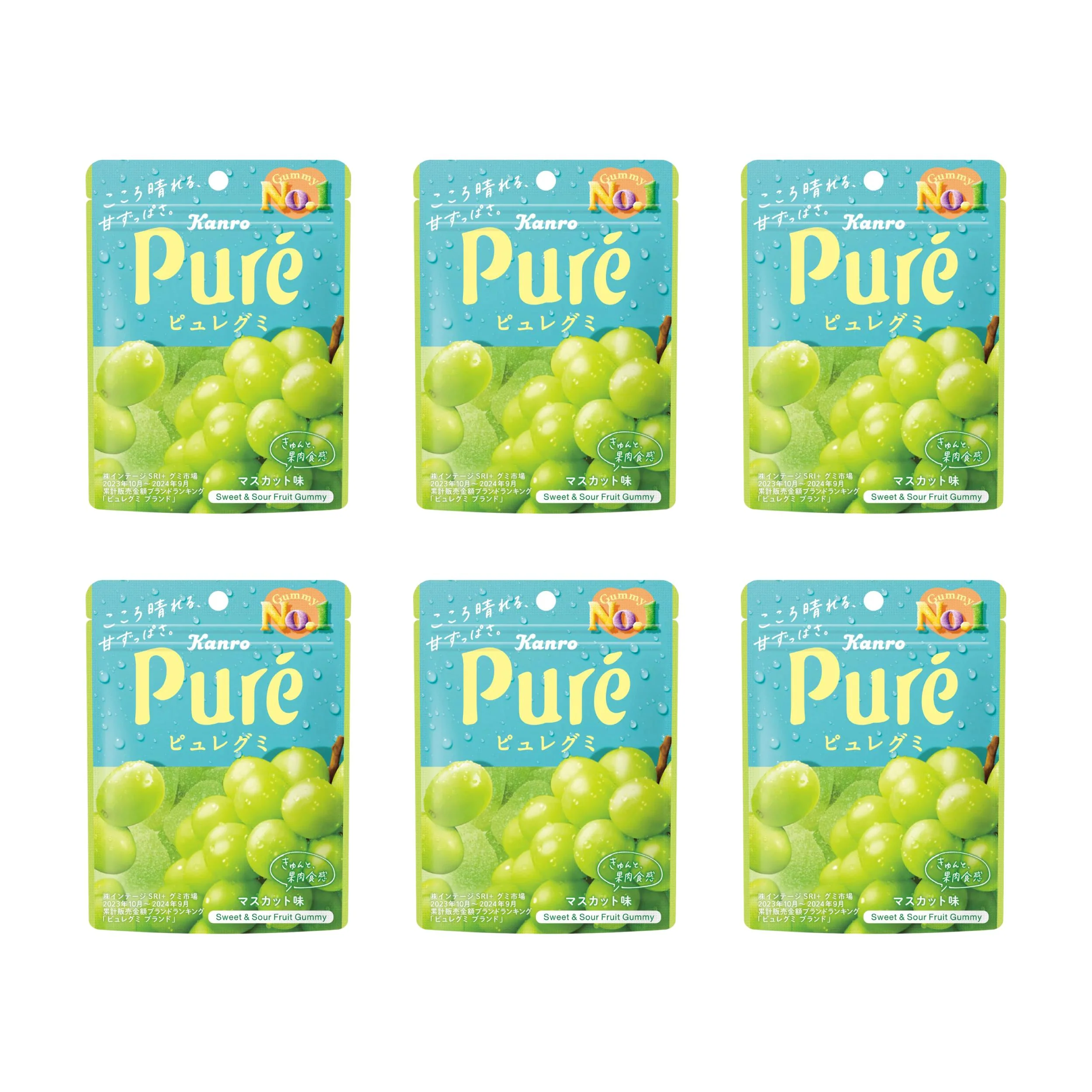 Kanro Pure Gummy Juicy Sour Gummy Candies Muscat Grape Flavor (Pack of 6)
