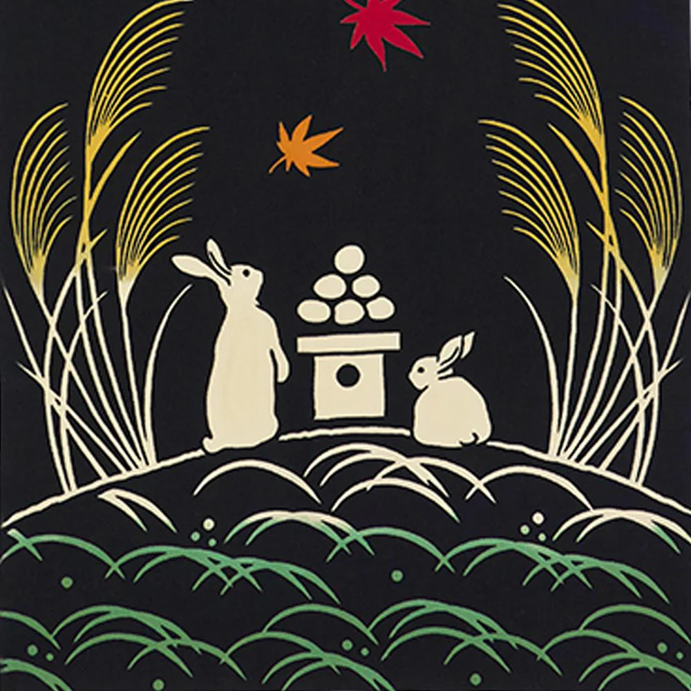 Kenema Moon Rabbit Tenugui Traditional Hand Dyed Cloth Towel 35 x 90cm - Image 2