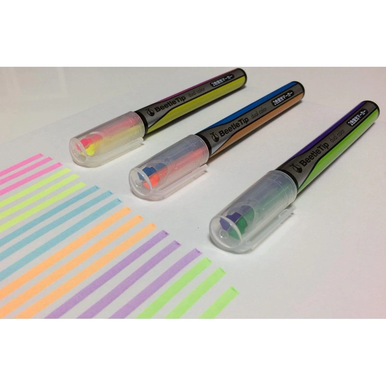 Kokuyo Beetle Tip Dual Color Highlighter Set 3 Pens (6 Vivid Colors) - Image 4