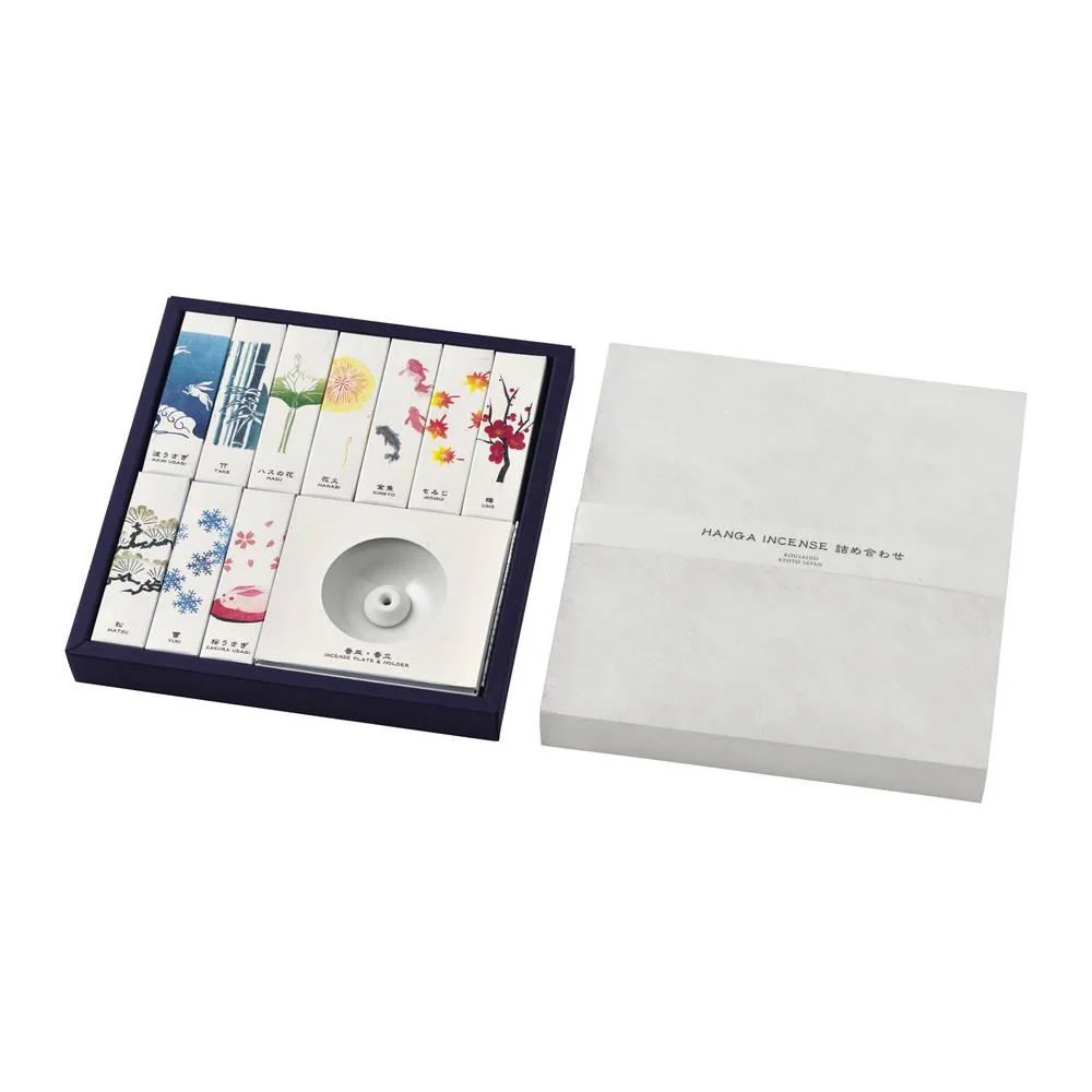 Kousaido Hanga Incense Assortment 10 Seasonal Scents + Holder Gift Set