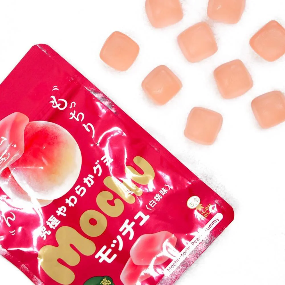Mikakuto Mochu White Peach Flavor Chewy Gummy Candy 45g (Pack of 5) - Image 2