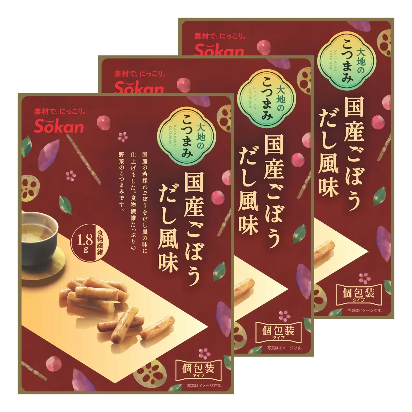 Sokan Pickled Gobo Snack Dashi Stock Flavored Burdock Root 55g (Pack of 3)