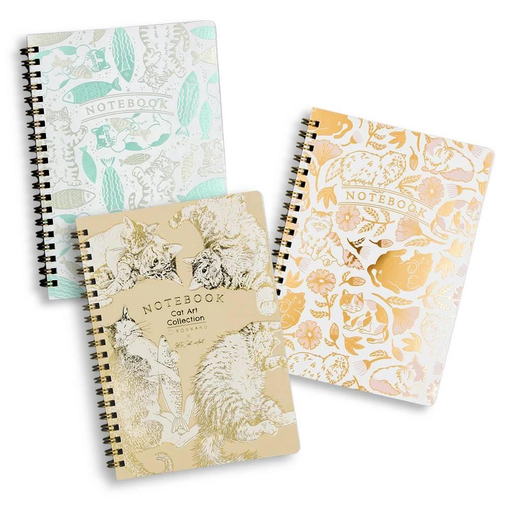 Rokkaku B6 Grid Notebook Foil Stamped Cute Cat & Fish Design - Image 4