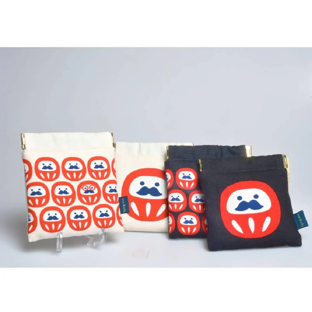 Shirakawa Daruma Cute White Cotton Small Pouch Daruma Design - Image 4