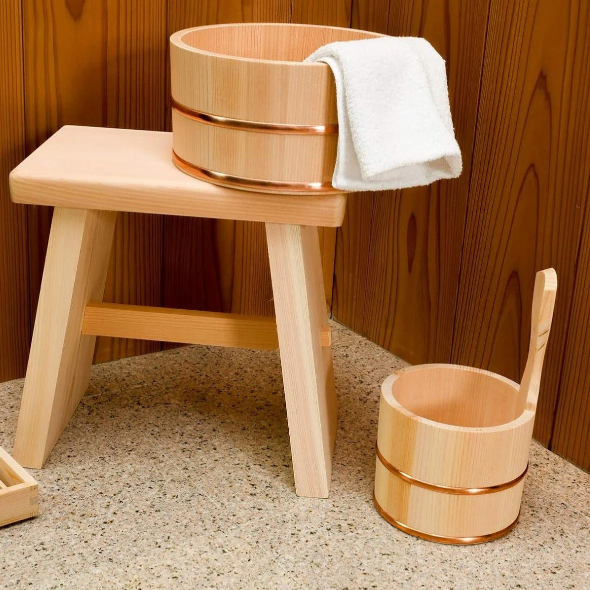 Umezawa Japanese Hinoki Cypress Wooden Bath Stool - Image 3