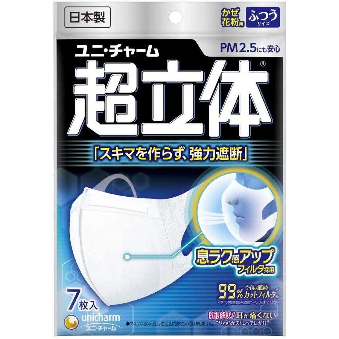 Unicharm Comfortable White Disposable Face Mask Medium Size 7 ct.