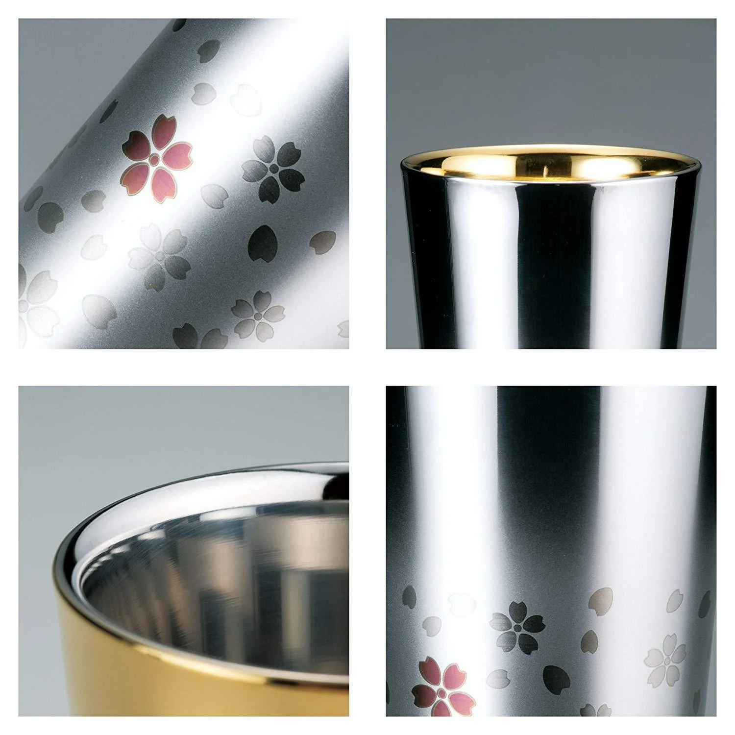Wahei Freiz Double Wall Tumbler Sakura Pattern Silver - Image 4