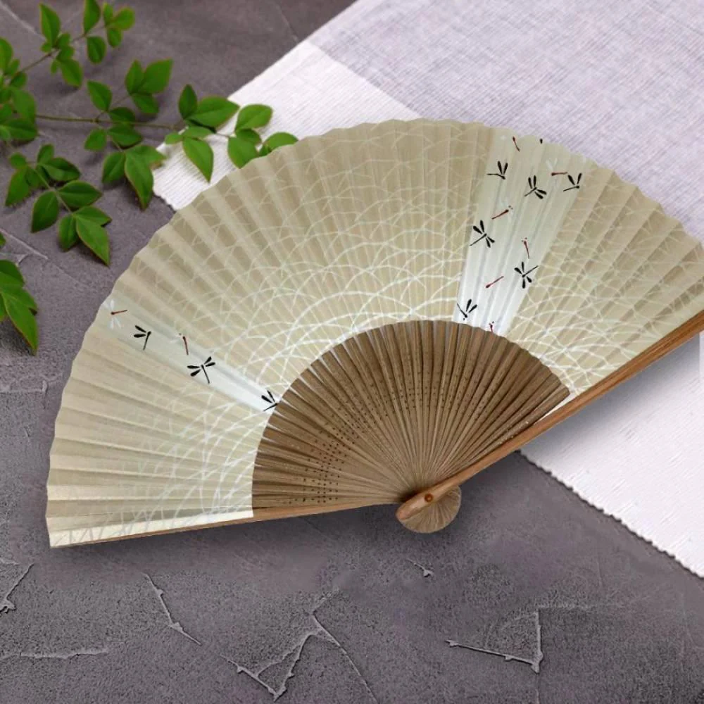 Yamani Dragonfly Design Gold Sensu Handheld Folding Fan 21.5cm - Image 2