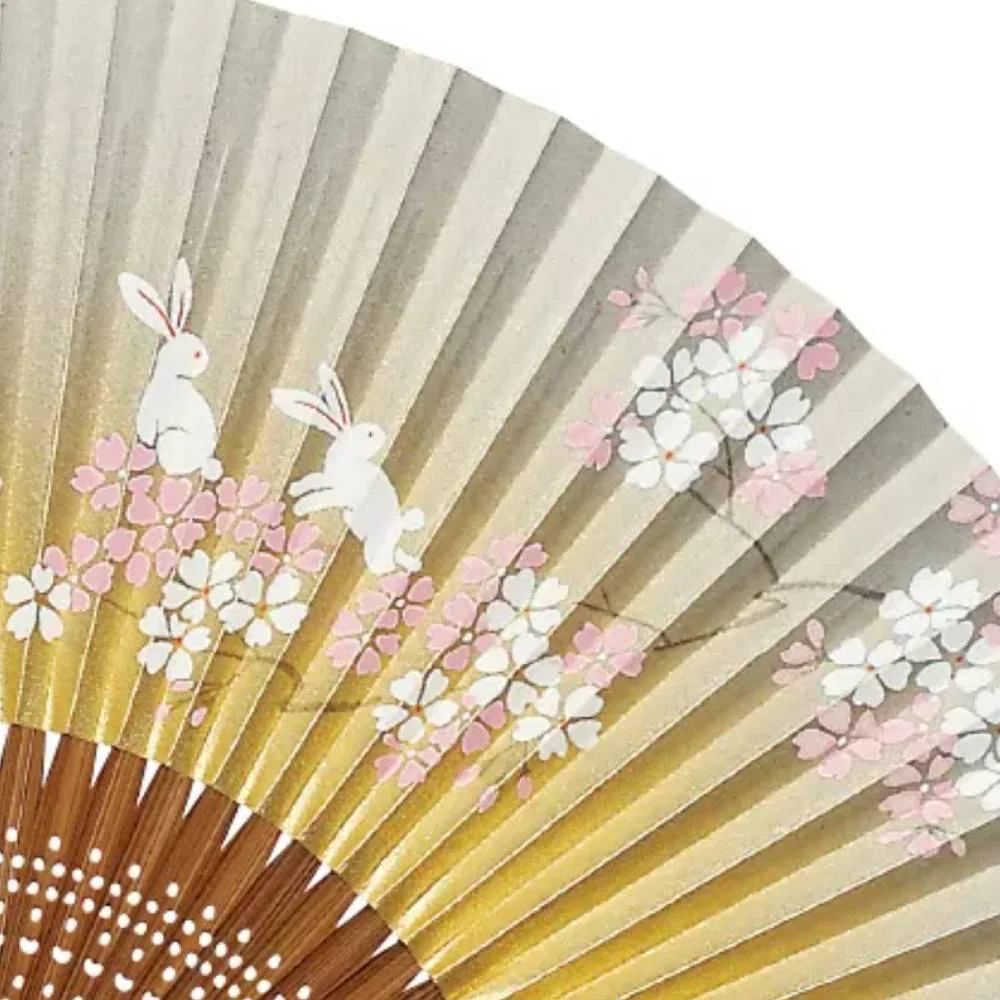 Yamani Sakura & Rabbits Small Sensu Handheld Folding Fan 19.5cm - Image 2